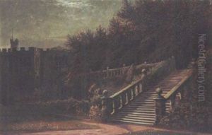 The Terrace, Haddon Hall, Derbyshire By Moonlight by Arthur William Redgate
