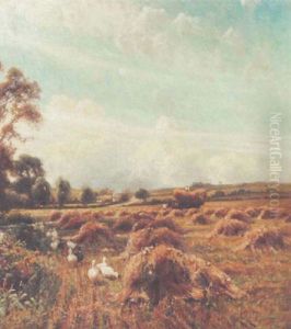 Ducks In A Harvest Field by Arthur William Redgate