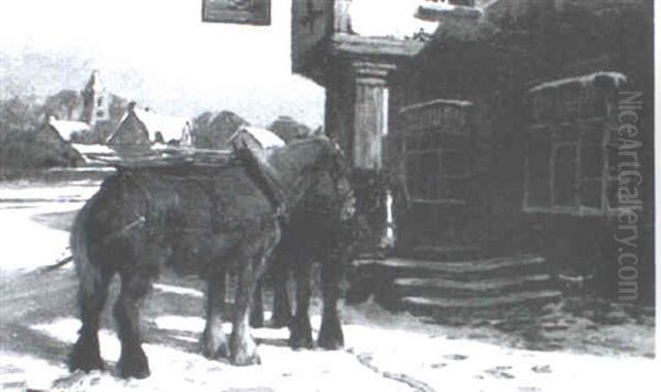 Drafting Horses Outside An Inn - view 1
