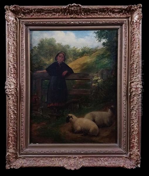 Genre Young Girl, Fence, Sheep - view 1