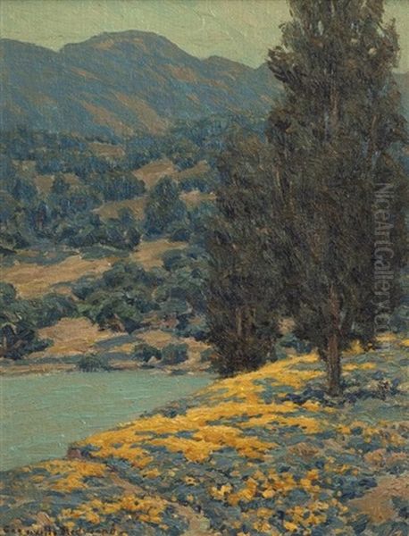 Lake In A Poppy And Lupine Landscape by Granville S. Redmond