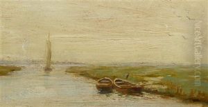 San Pedro Harbor; Boats Along A Marsh (group Of 2) by Granville S. Redmond