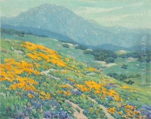 Poppies And Lupine In A California Landscape by Granville S. Redmond