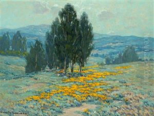 California Landscape With Poppies And Eucalyptus by Granville S. Redmond