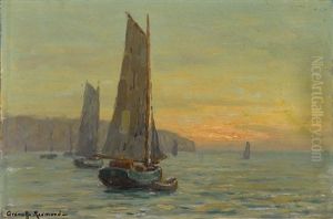 Sailboats At Sunset by Granville S. Redmond
