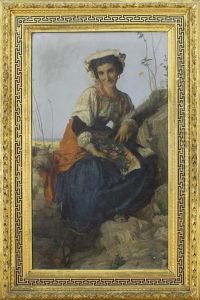 Ritratto Di Giovane Popolana Con Roma Sullo Sfondo by Adriano Bonifazi