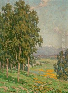California Wildflowers And Distant Snow-capped Mountains by Granville S. Redmond
