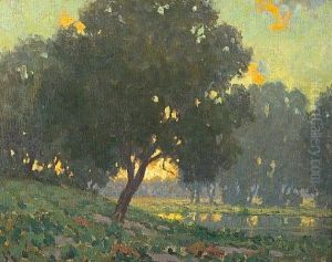 A Peaceful Pond At Sunset by Granville S. Redmond