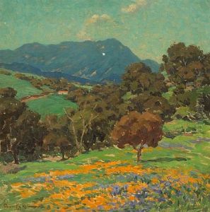 Rolling Hills With Poppies And Lupine by Granville S. Redmond