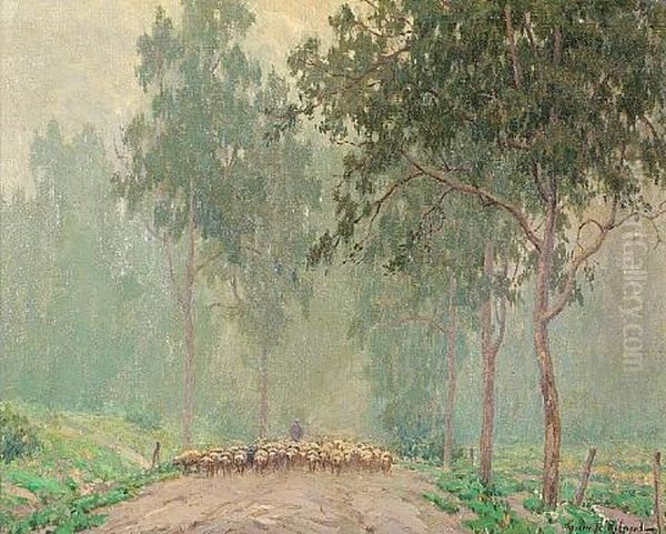 A Shepherd And His Flock In The Early Morning Mist - view 1