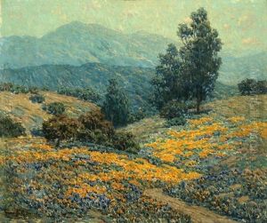 California Landscape With Eucalyptus, Poppies And Lupine by Granville S. Redmond