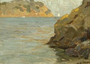 Island View With Sailboat by Granville S. Redmond
