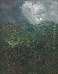 A Sunlit House On A Hill by Granville S. Redmond