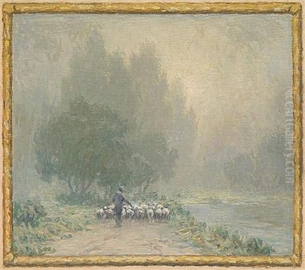 A Shepherd With A Flock Of Sheep - view 1