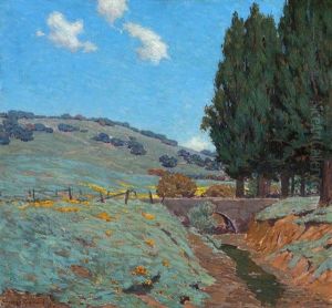 Landscape Flower Field In Atmospheric California Landscape by Granville S. Redmond