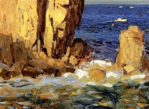 Fishing Boat Off The Rocky Coast Of Catalina by Granville S. Redmond