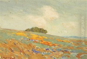 Poppies And Lupine In California Landscape by Granville S. Redmond