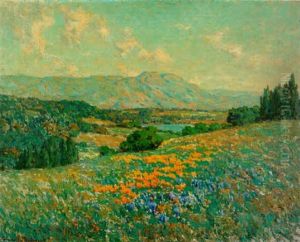 A California Landscape With Poppies And Lupine