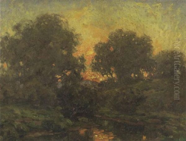 A Sunset Beyond A Grove Of Trees - view 1