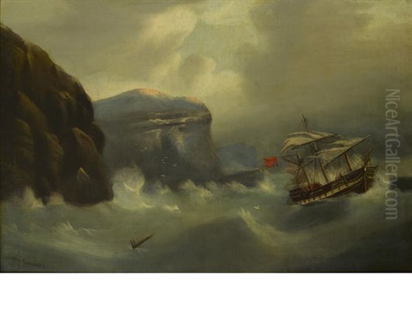 A British Ship In Distress Off A Rocky Coast - view 1