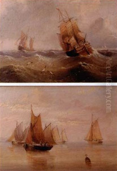 Ships In Full Sail In Rough Sea (+ Ships In Full Sail In Calm Sea; Pair) - view 1