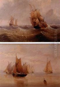 Ships In Full Sail In Rough Sea (+ Ships In Full Sail In Calm Sea; Pair) by Edward King Redmore