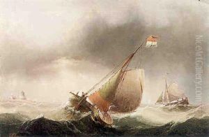 Fishing Boats Off A Coastline by Edward King Redmore