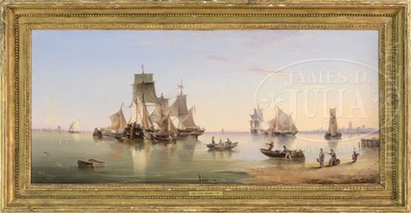 Ships Anchored In Calm Waters In Evening Light - view 1