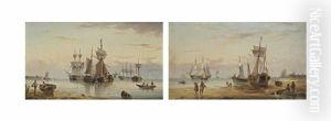 Trading Vessels And Other Shipping In An Anchorage (+ Fishing Boats At Low Tide (both Illustrated); Pair) by Henry Redmore