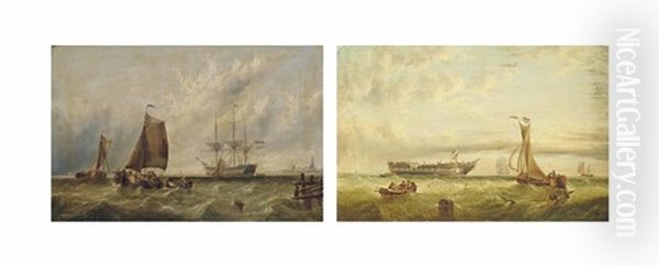 A Dutch Warship And Smalschips In A Rising Breeze (+ Fishing Boats Approaching A Wreck (both Illustrated); Pair) - view 1