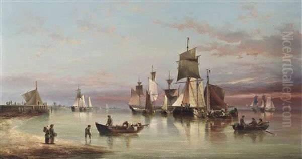A Crowded Anchorage Off The Low Countries At Dusk - view 1