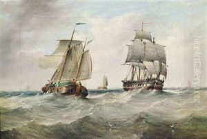 A Dutch Barge And A Merchantman Passing In The Channel by Henry Redmore