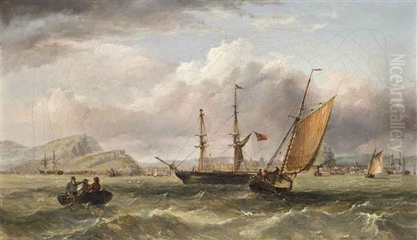 Shipping In A Stiff Breeze Off The Entrance To The Harbour At Scarborough - view 1