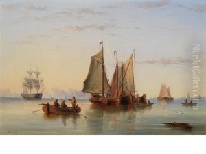 Dutch Galjots, A Calm On The Humber Estuary by Henry Redmore