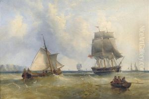 Fishing Boats And Other Shipping Off A Coastline by Henry Redmore