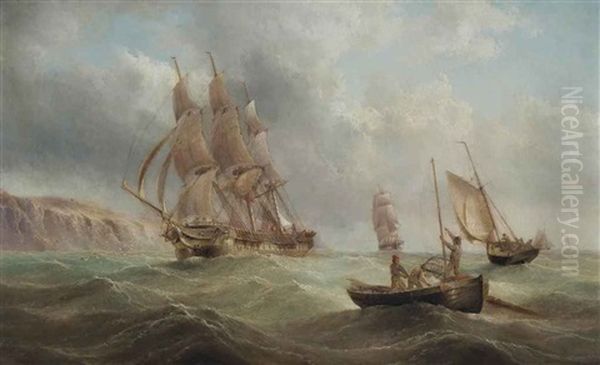 A Merchantman And Small Craft In A Stiff Breeze Off The East Coast - view 1