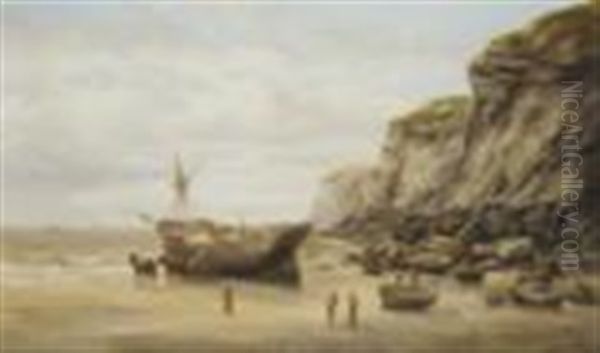 Coastal Scene With Figures On A Beach - view 1