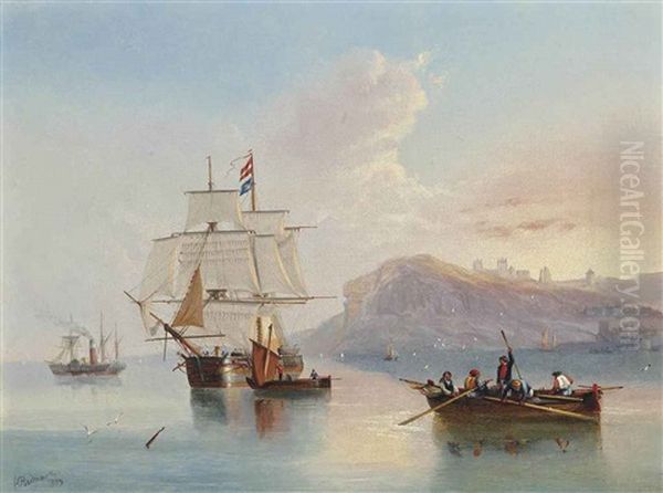 A Trading Schooner In A Calm Off Whitby With A Paddlesteamer Off Her Starboard Beam - view 1