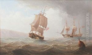 Fishing Boats And Other Shipping Off A Coastline by Henry Redmore