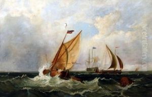 Dutch Fishing Boats In A Stiff Breeze by Henry Redmore