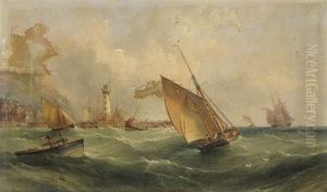 Leaving The Harbor In Choppy Seas, A Lighthouse Beyond