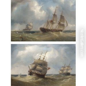 Frigates Off The Coast (+another; Pair) by Henry Redmore