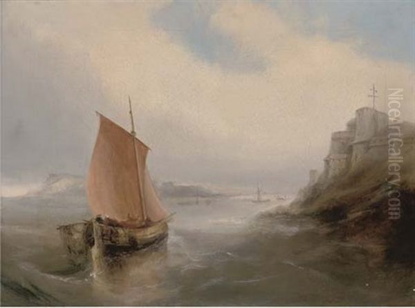 Fishing Boats On A Misty Day Off A Rocky Coastline - view 1