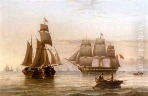 A Merchant Brig Running Up The East Coast Past Flamborough Head by Henry Redmore