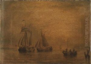Dutch Barges Lying Offshore