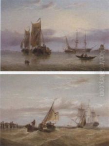 A Naval Two-decker Amidst Barges Off The Coast by Henry Redmore