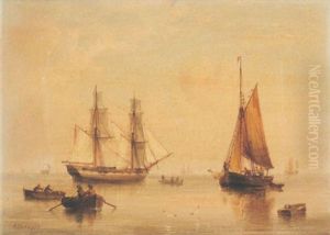 A Sailing Barge And Other Vessels Off The Coast by Henry Redmore