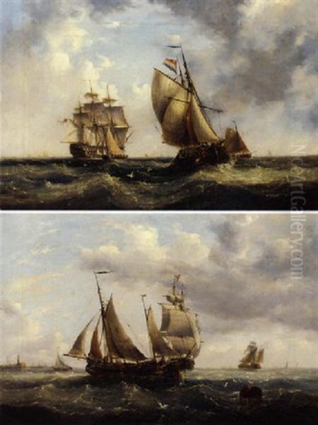A Royal Naval Two-decker, Cutter And Fishing Barges In Crowded Waters - view 1