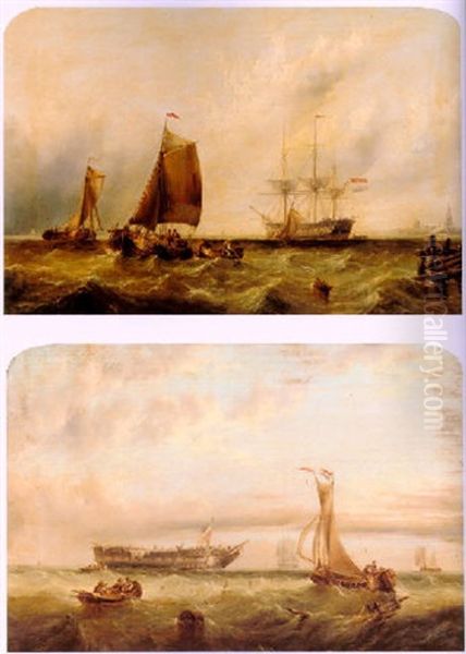 Fishing Vessels And An Anchored Barque Off A Dutch Port - view 1