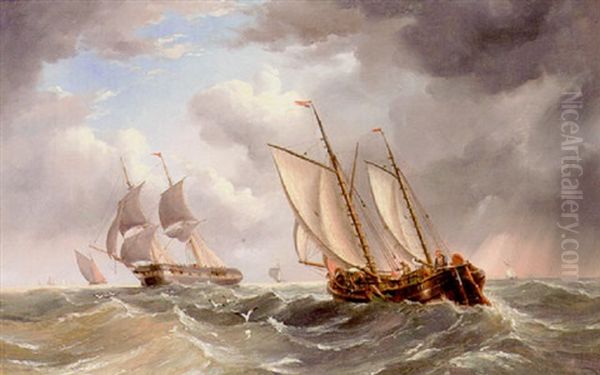 A Lugger And A Man-o-war In A Swell - view 1